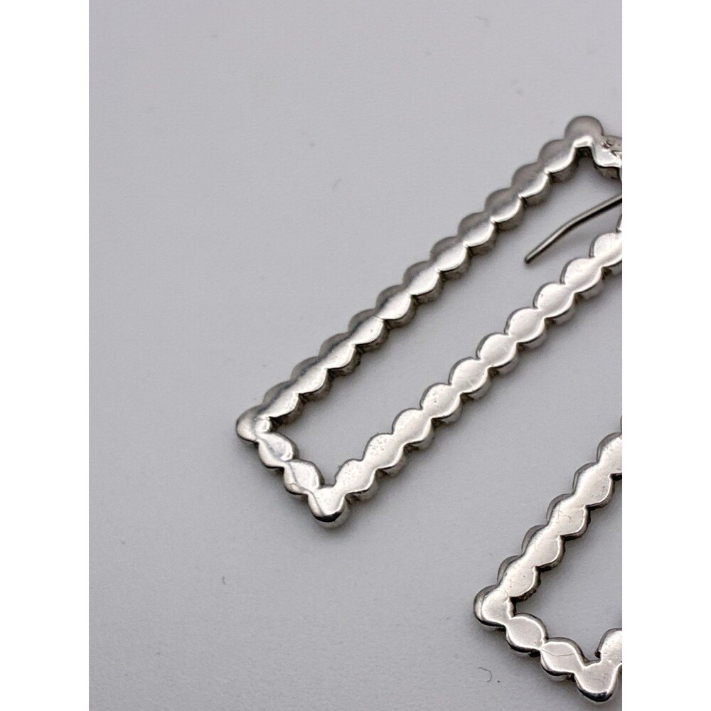 Maracasite Open Rectangular Sterling Silver Dangle Pierced Earrings 1.5” Tested - Picture 5 of 8